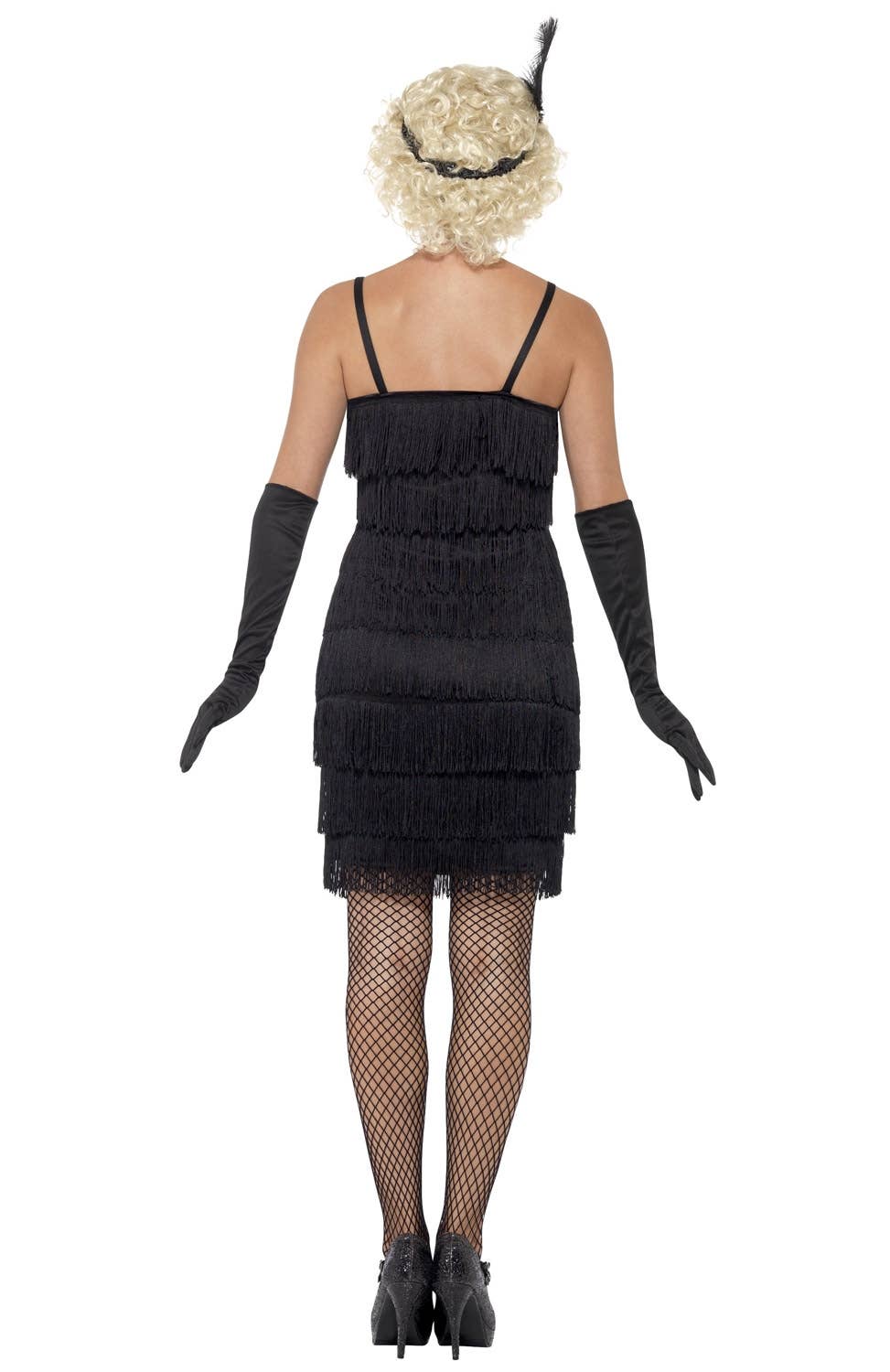 Women's Plus Size Black Fringe Flapper Dress Back Image