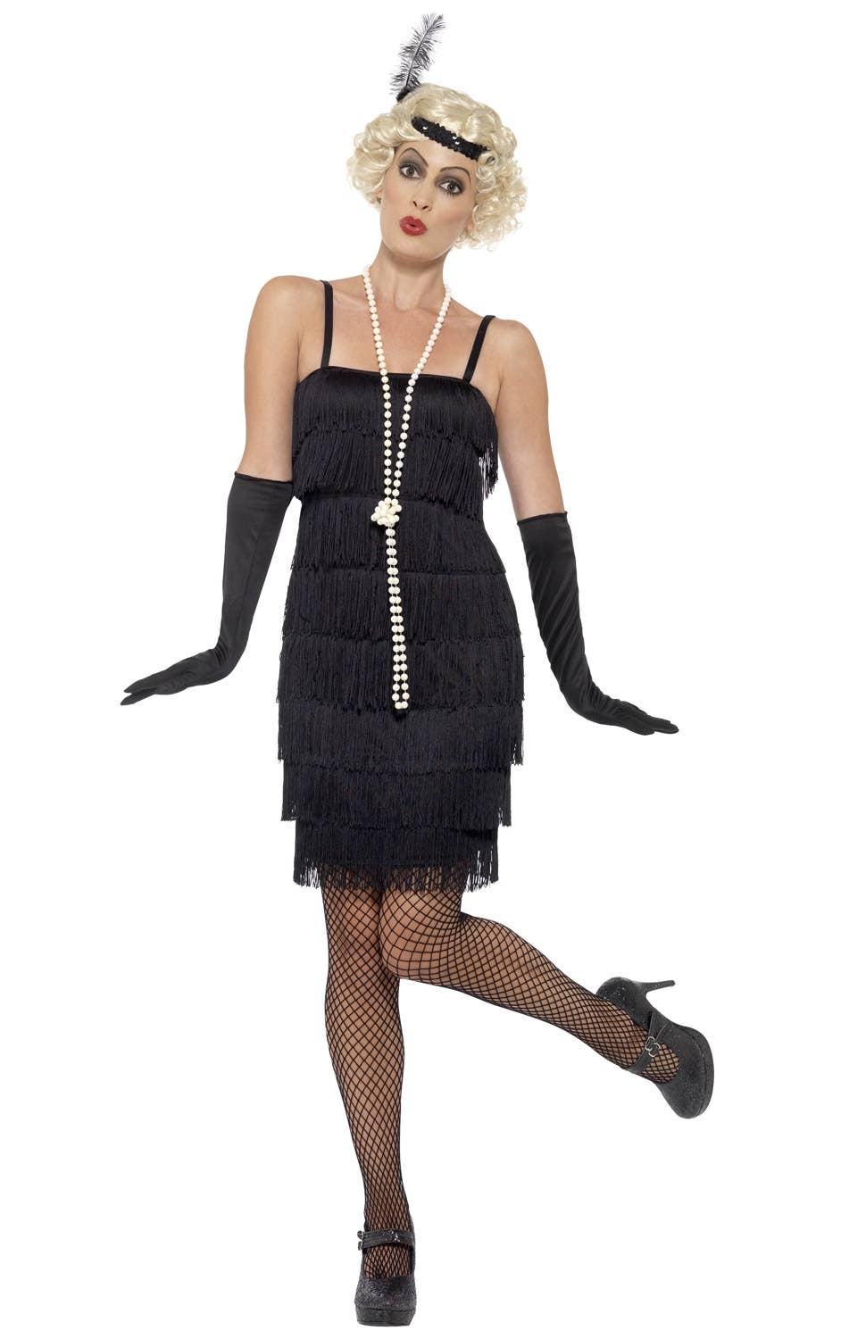 Women's Plus Size Black Fringe Flapper Dress Alternate Front Image