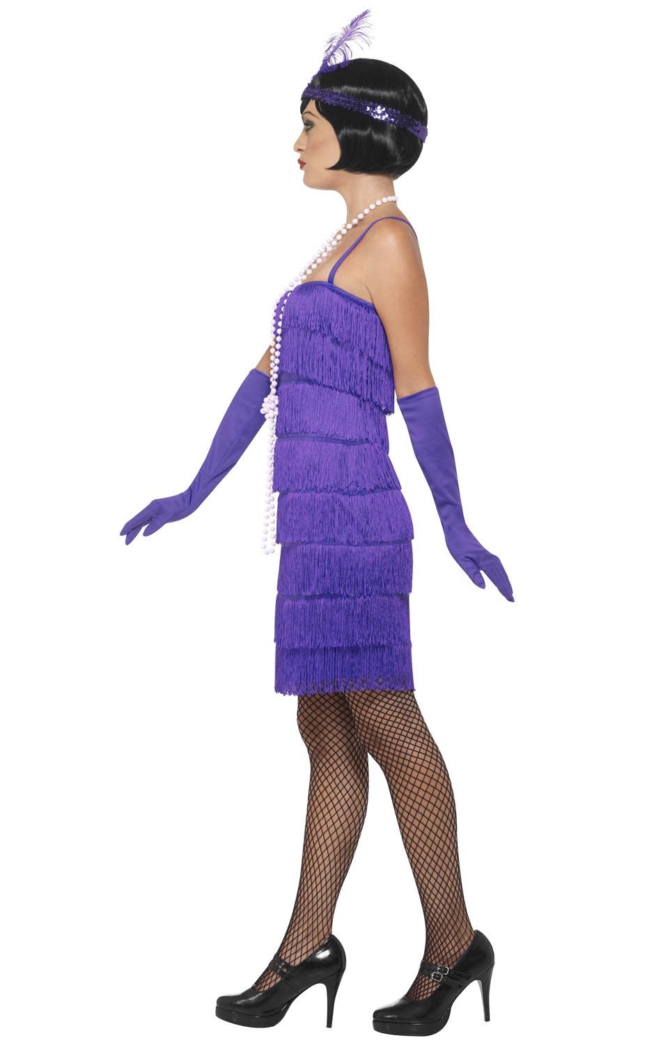Women's Purple Fringed Flapper Dress - Image 3