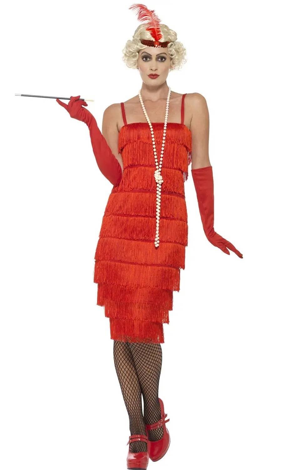 Image of Razzle Dazzle Women's Plus Size Long Red Flapper Costume - Front View