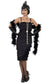 Image of 1920s Women's Plus Size Long Black Fringed Flapper Costume - Front View