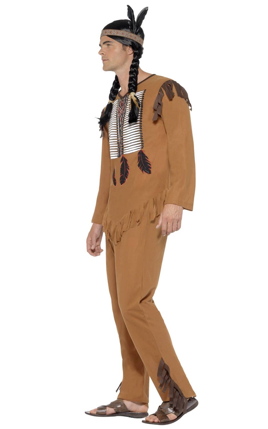 Men's Native American Inspired Indian Warrior Fancy Dress Costume Side Image