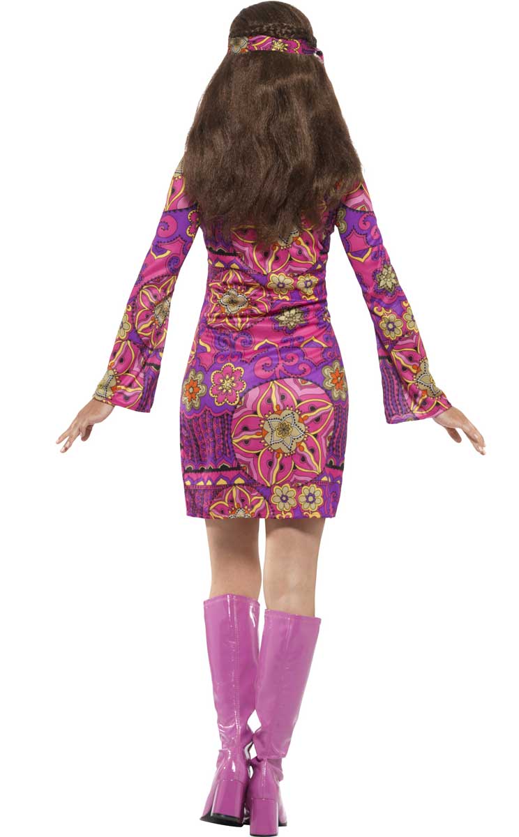 Pink and Purple Paisley Women's Hippie Costume Back View