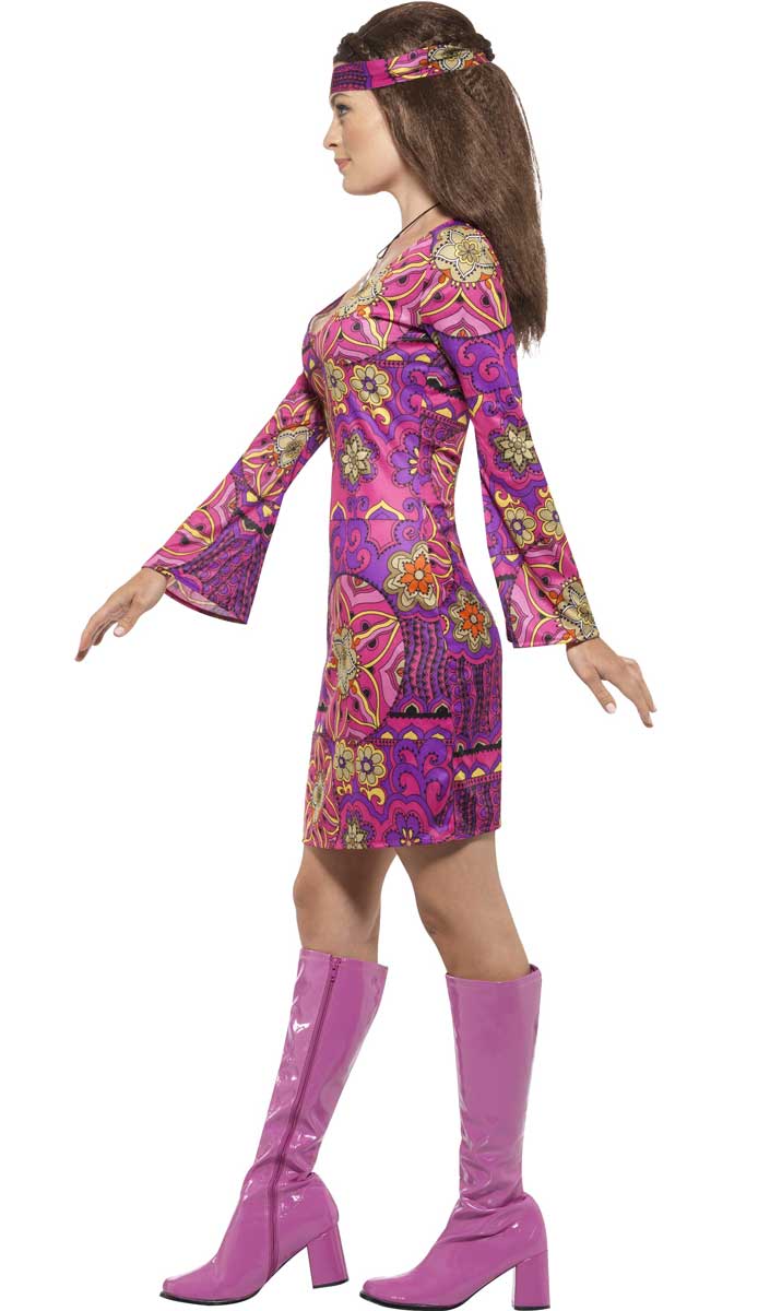 Sexy Women's 60's Hippie Fancy Dress Costume Side View