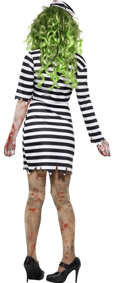 Women's Jail Bird Zombie Convict  Fancy Dress Halloween Costume Back Image