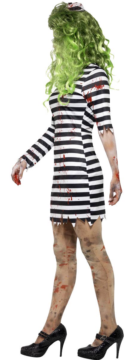 Women's Jail Bird Zombie Convict  Fancy Dress Halloween Costume Side Image