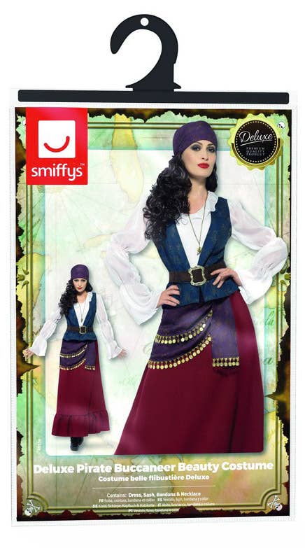 Deluxe Women's Pirate Gypsy Deluxe Buccaneer Beauty Fancy Dress Costume Packaging Image