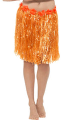 Women's Neon Orange Hawaiian Hula Skirt with Flowers