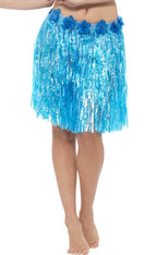 Women's Blue Hawaiian Hula Skirt with Flowers