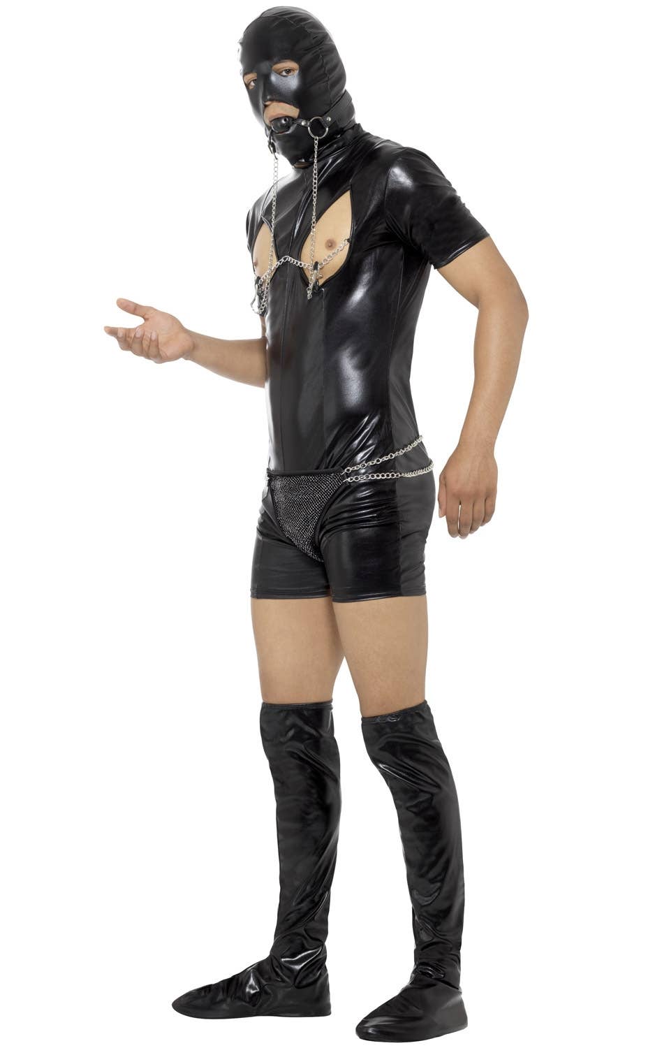 Black Bondage Gimp Men's Stag Party Costume Image 2