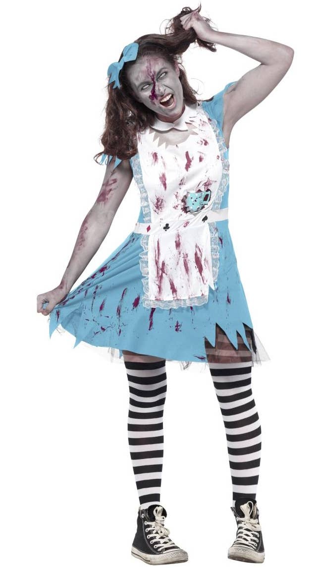 Teen Girl's Zombie Alice In Wonderland Twisted Fairytale Fancy Dress Halloween Costume Alternative Image