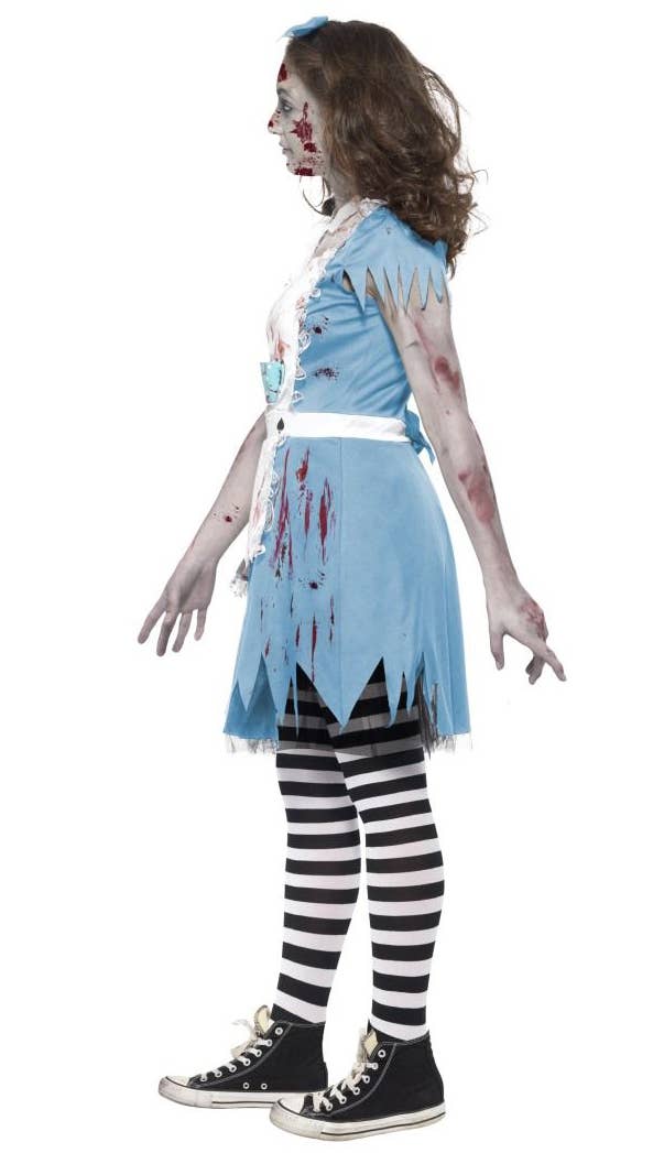 Teen Girl's Zombie Alice In Wonderland Twisted Fairytale Fancy Dress Halloween Costume Side View Image