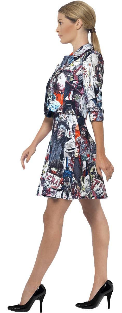 Women's Zombie Print Halloween Stand Out Suit Dress and Jacket Costume Side Image