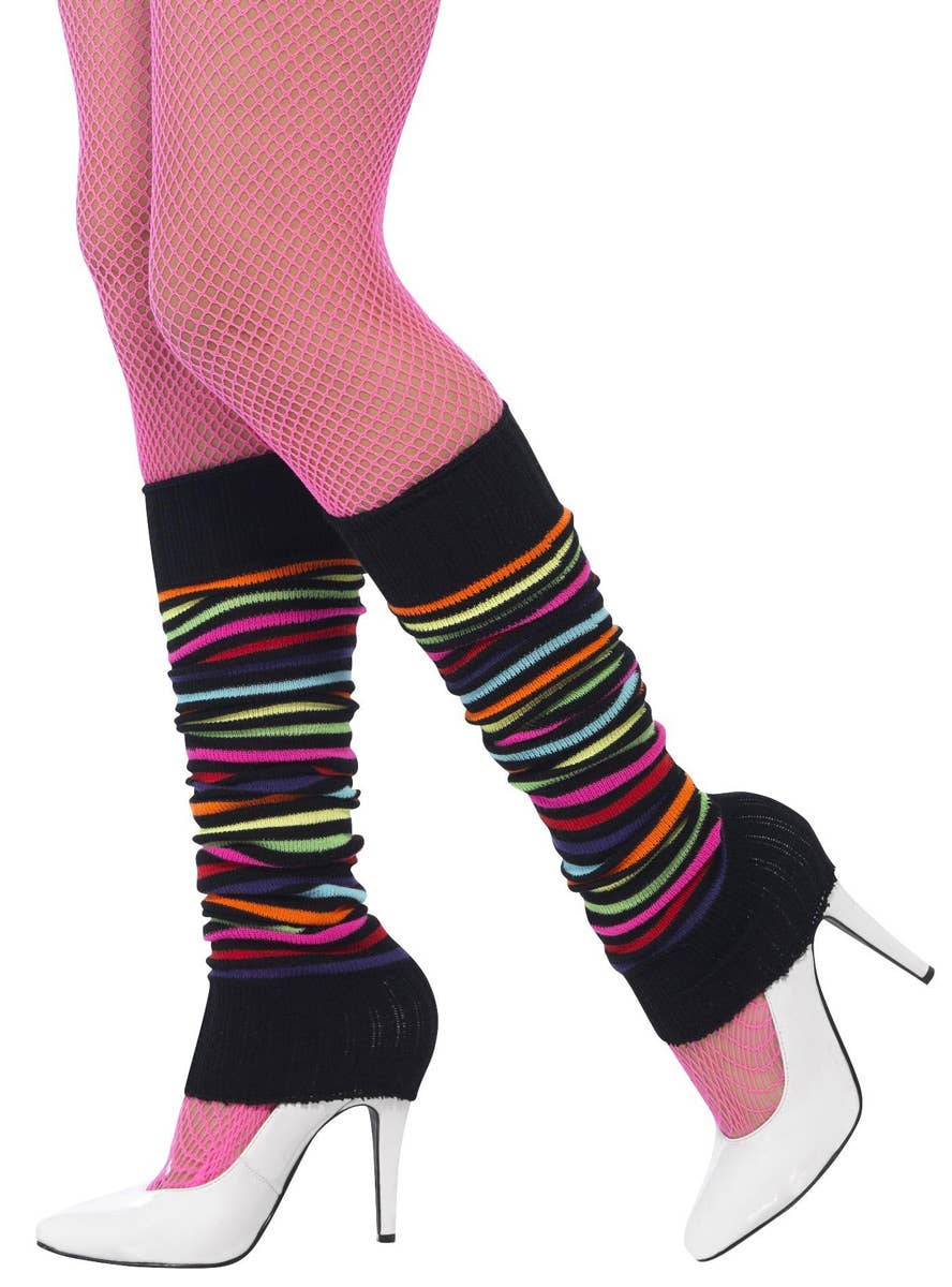 Black Rainbow Striped Leg Warmers