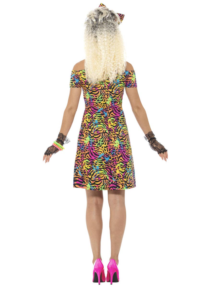 Women's Neon Leopard Print Women's Party Animal 80s Costume -  Back Image