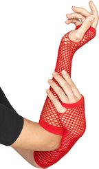 80s Fashion Women's Red Fingerless Fishnet 1980's Costume Arm Warmers - Main Image
