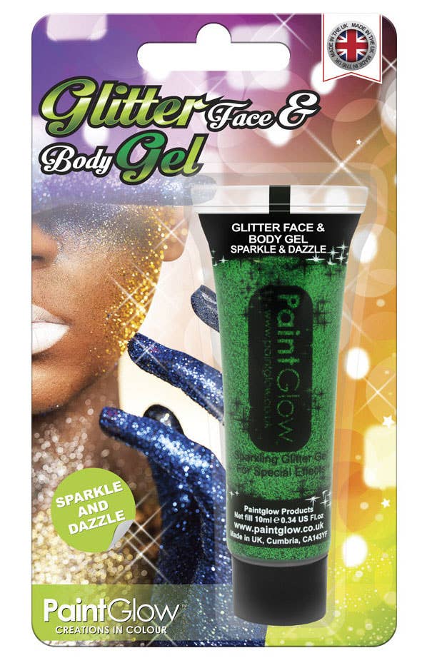 Green Glitter Face and Body Makeup Gel Packaging Image