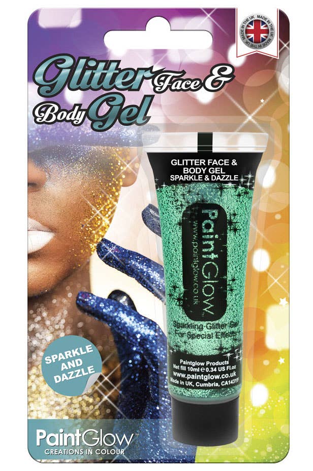 Teal Glitter Face and Body Makeup Gel Packaging Image