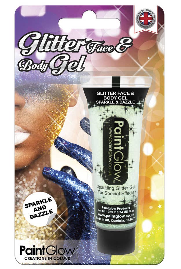 White Glitter Face and Body Makeup Gel Packaging Image