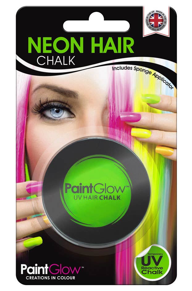 Temporary Neon Green Blacklight Reactive Hair Chalk Packaging Image