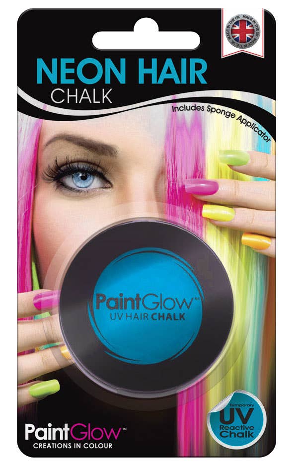 Temporary Neon Blue Blacklight Reactive Hair Chalk Packaging Image