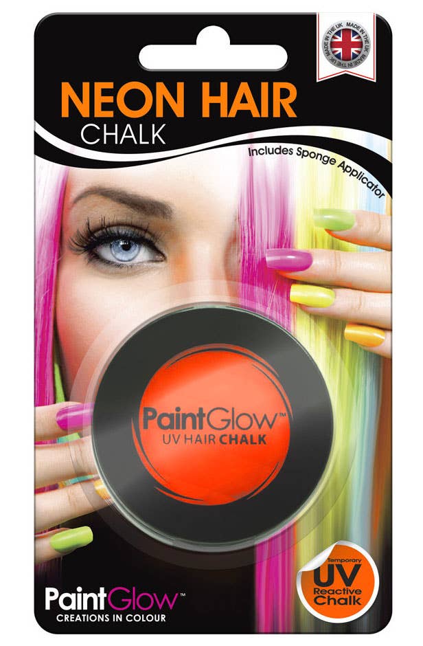 Temporary Neon Orange Blacklight Reactive Hair Chalk Packaging Image