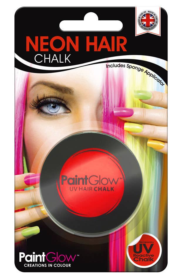 Temporary Neon Red Blacklight Reactive Hair Chalk Packaging Image