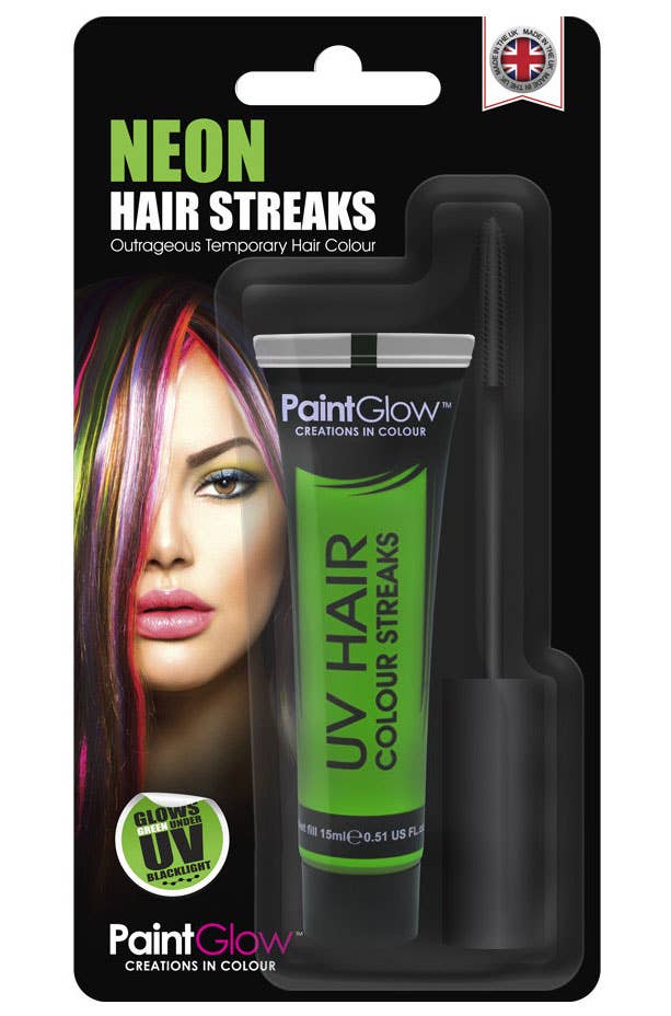 Neon Green Temporary UV Reactive Hair Colour Mascara Packaging Image