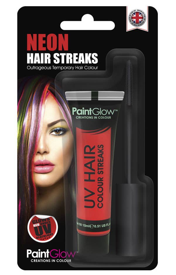 Neon Red Temporary UV Reactive Hair Colour Mascara Packaging Image