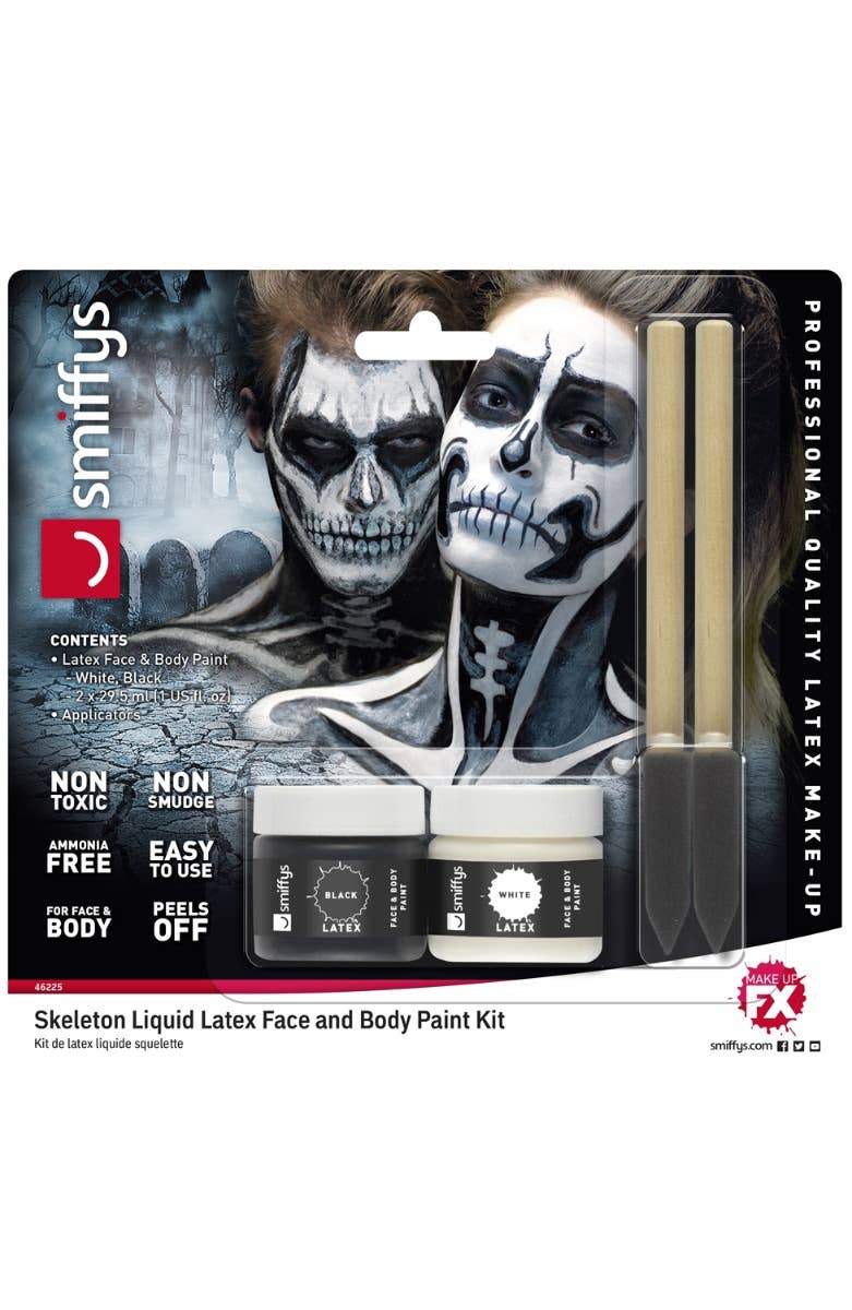 Smiffy's Skeleton Black And White Latex Face And Body Paint  Halloween  Makeup Kit Main Image