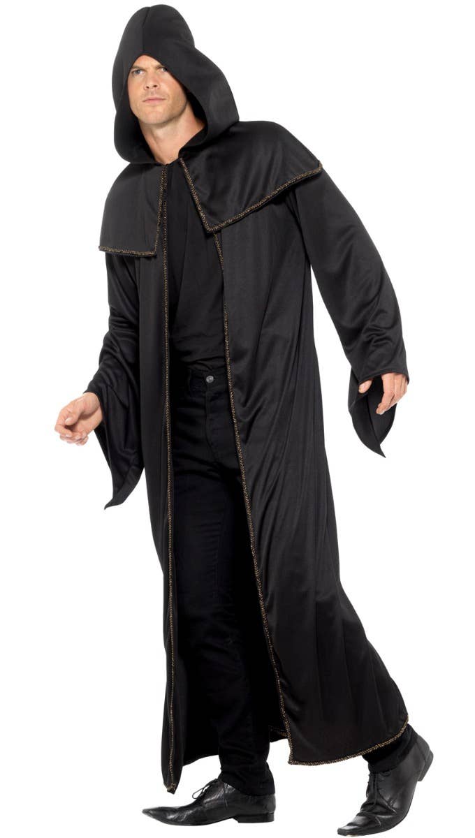 Black Wizard Cloak with Gold Braid Trim side Image