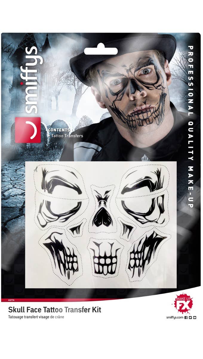 Image of Skeleton Face Temporary Tattoo Transfers Kit - Packaging Photo