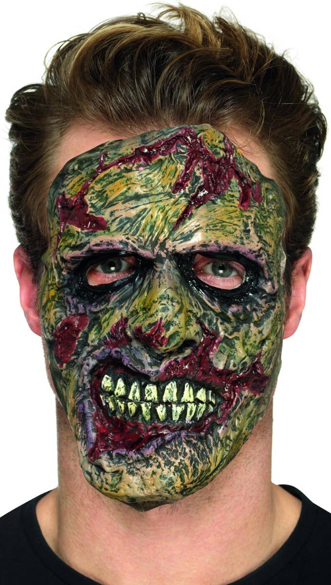 Brown And Red Zombie Flesh Face Mask Halloween Special Effects Costume Accessory Prosthetic Image 1