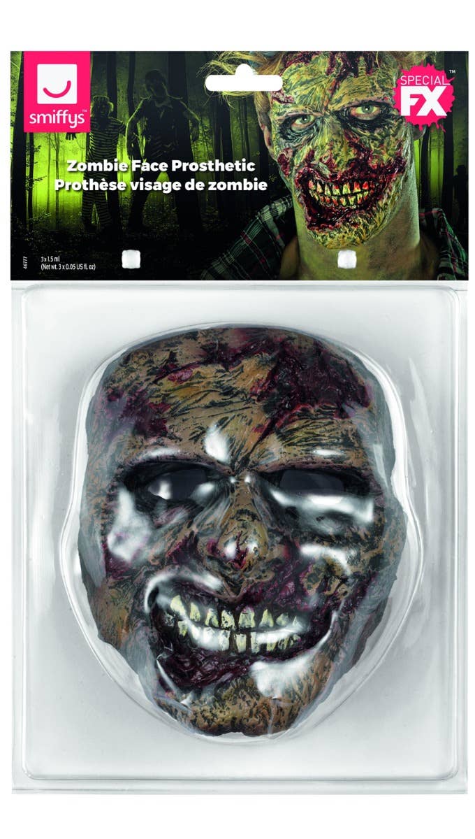 Brown And Red Zombie Flesh Face Mask Halloween Special Effects Costume Accessory Prosthetic Packaging Image