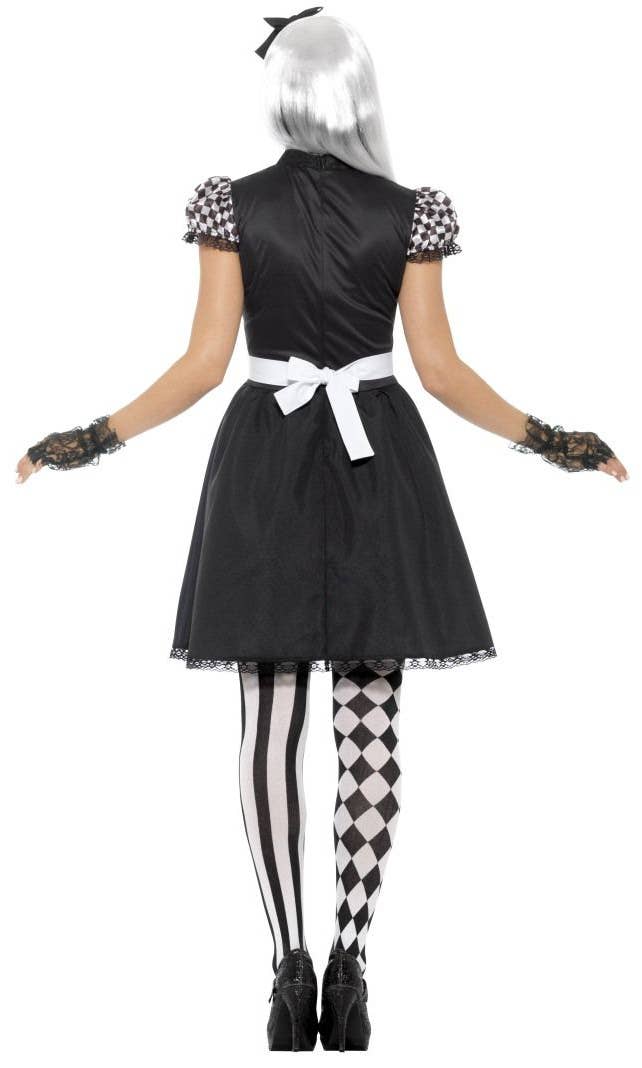 Women's Dark Gothic Alice In Wonderland Halloween Black And White Fancy Dress Costume Back View Image