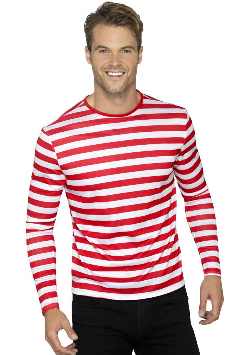 Red and White Striped Adult's Fancy Dress Costume Shirt Main Image