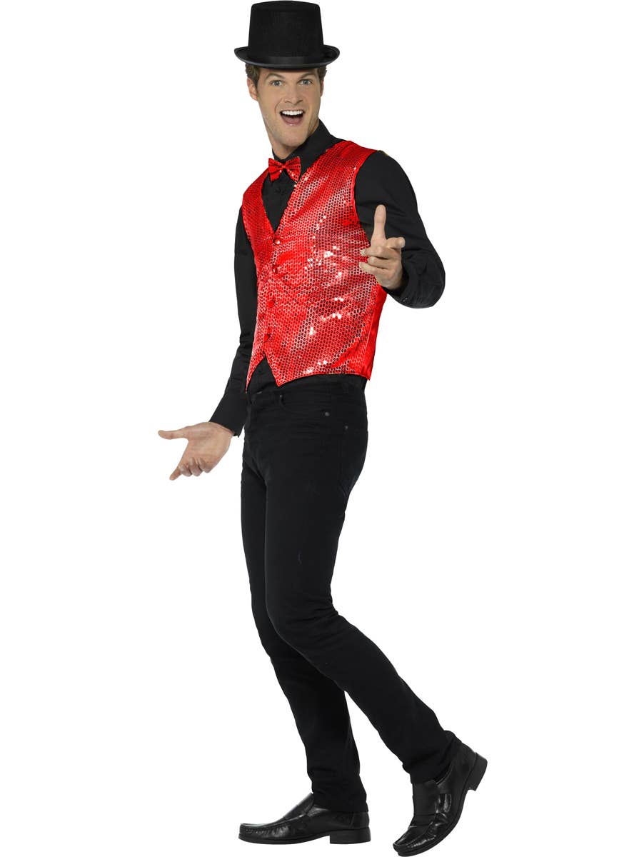 Men's Red Sequin Waistcoat Costume Vest Accessory Alternate Image