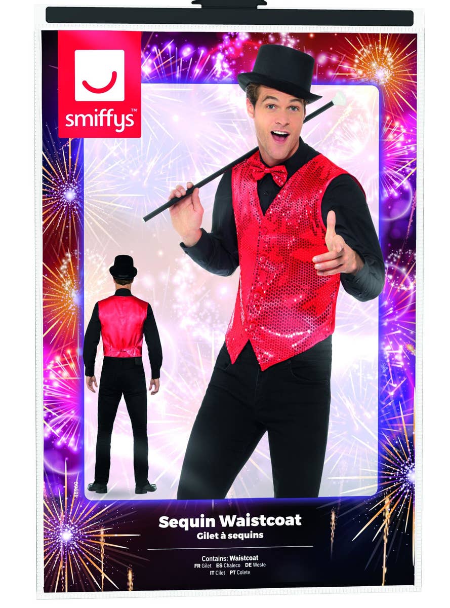 Sparkly Red Showman Dress Up Vest | Mens Red Sequin Costume Waistcoat