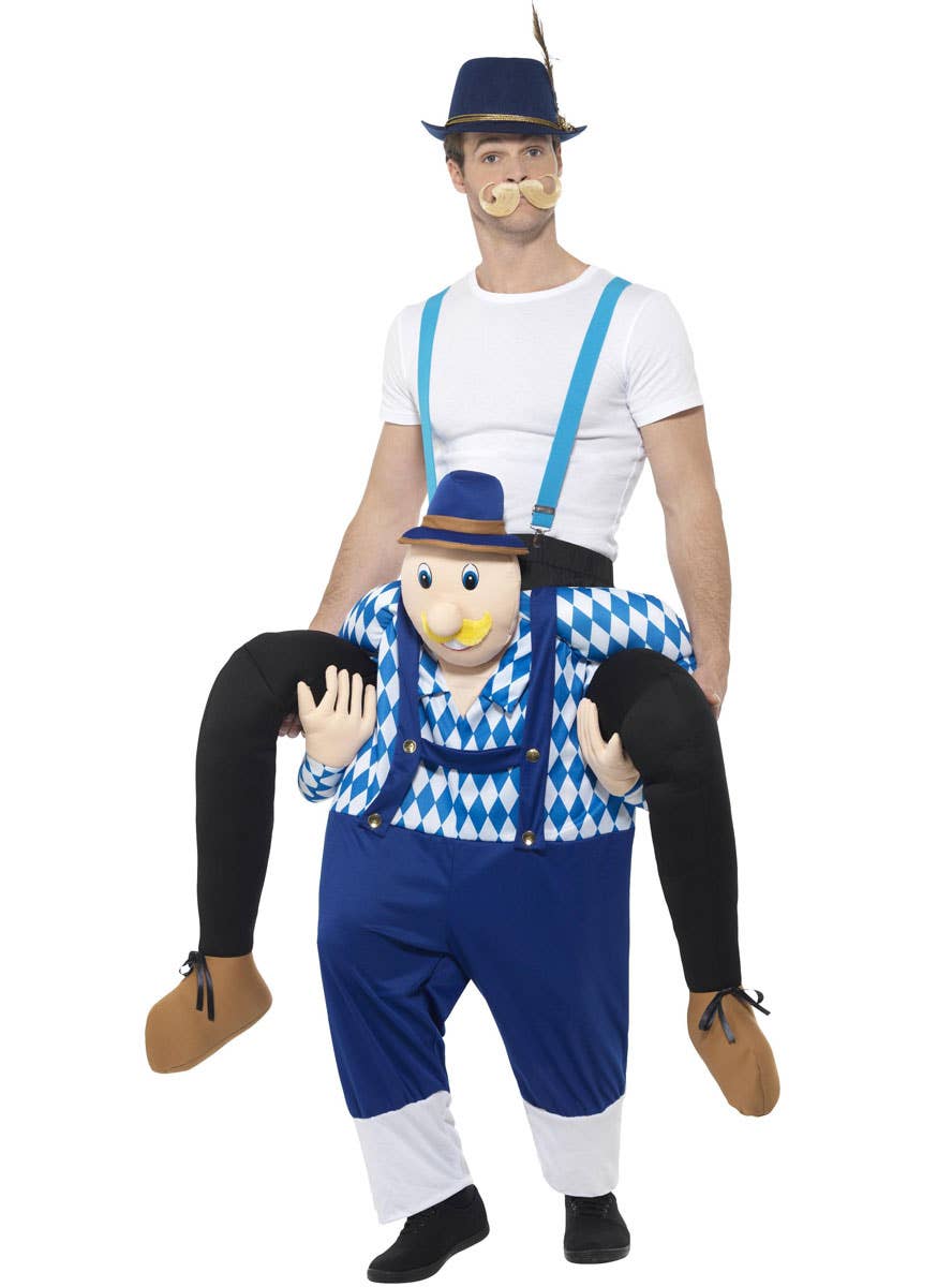 Funny Men's Bavarian Piggyback Oktoberfest Fancy Dress Costume Front View 3