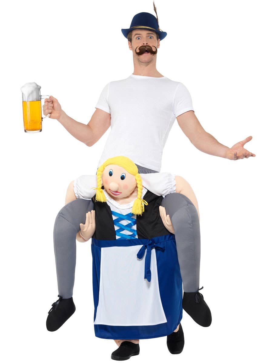 Funny Adult's Bavarian Beer Maiden Piggyback Oktoberfest Fancy Dress Costume Front View 1