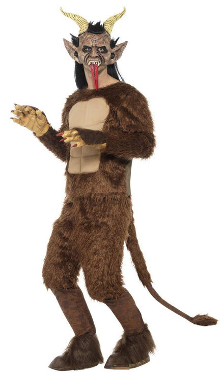 Men's Brown Furry Christmas Demon Krampus Halloween Deluxe Smiffy's Fancy Dress Costume Main Image