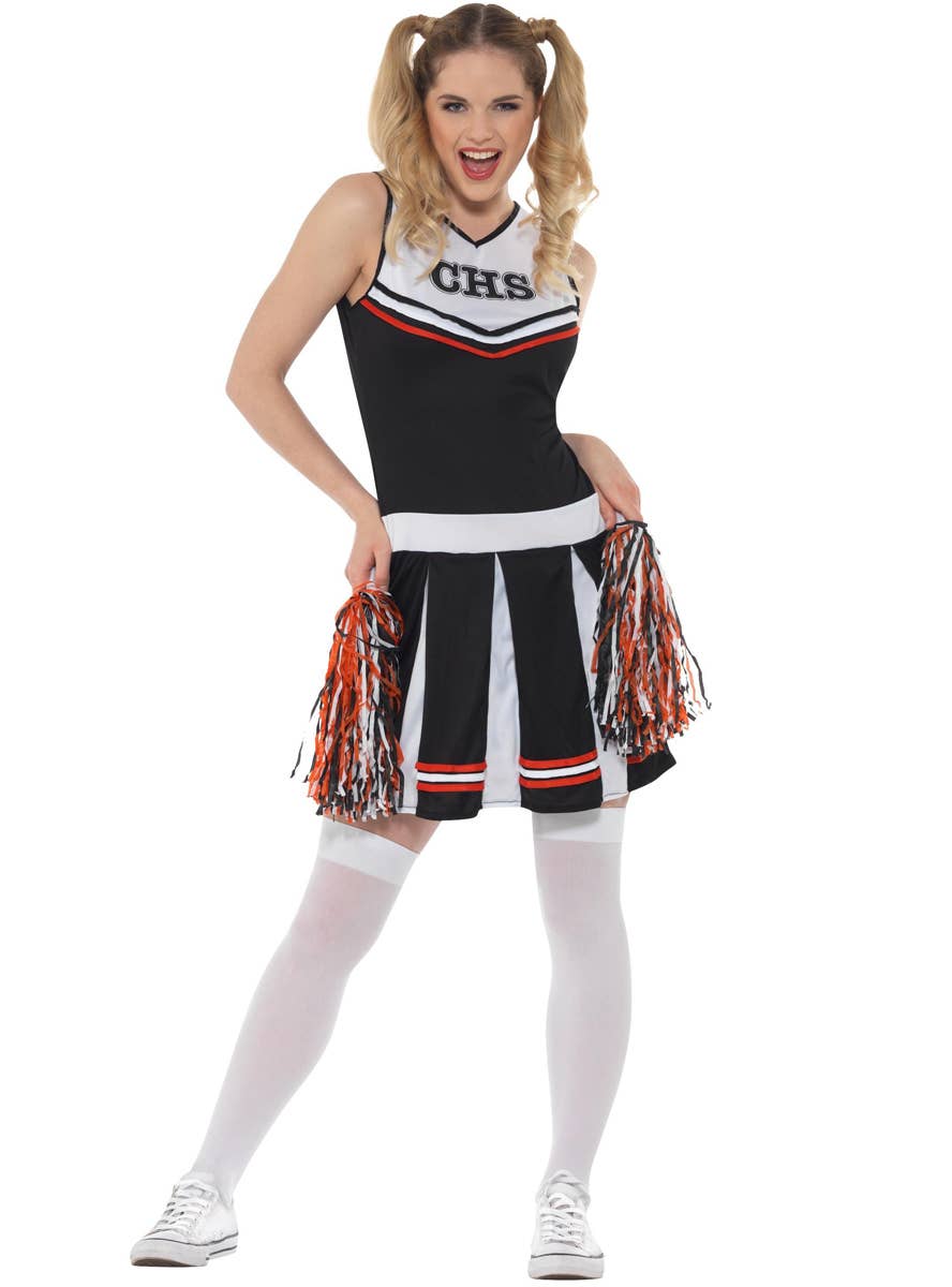 Women's Black and White Cheerleader Costume - Alternate Front Image