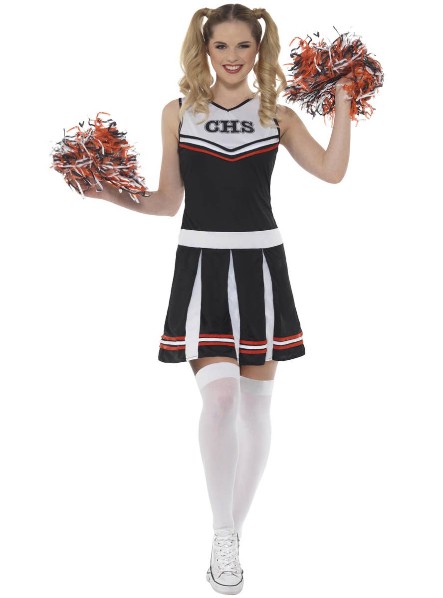 Women's Black and White Cheerleader Costume - Front Image