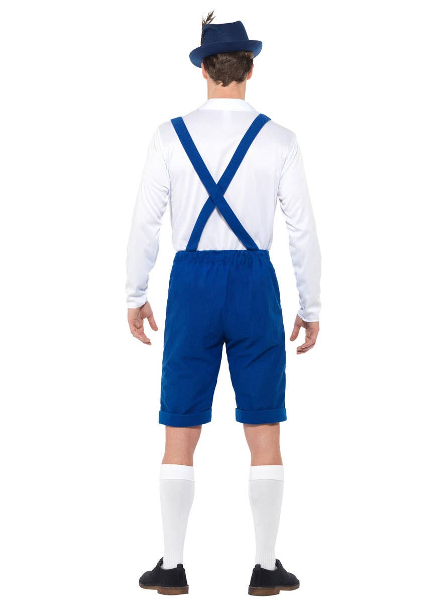 Oktoberfest Men's White and Blue Bavarian Lederhosen Fancy Dress Costume Back View