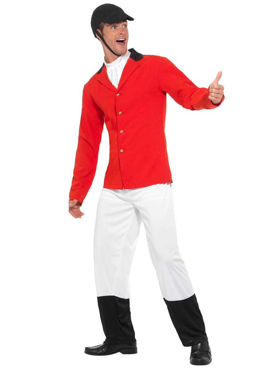 Men's Red Horse Back Rider Fancy Dress Costume Side Image