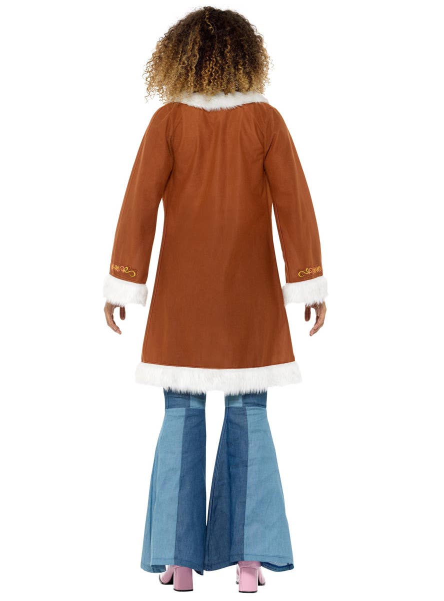 Fur Trim Women's Brown 70's Coat Back Image