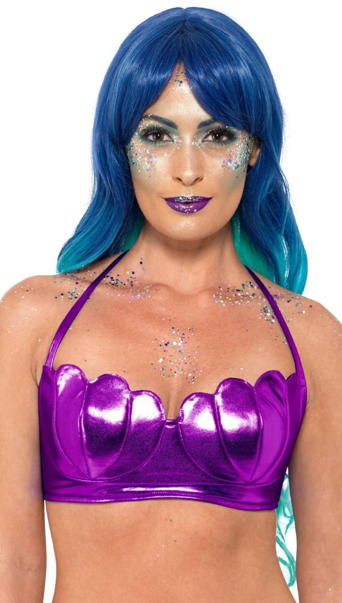 Women's Metallic Purple Mermaid Shell Bra Bikini Top Costume Accessory Main Image