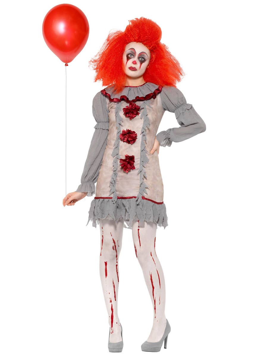 Women's Vintage Clown Pennywise IT Halloween Costume View 1