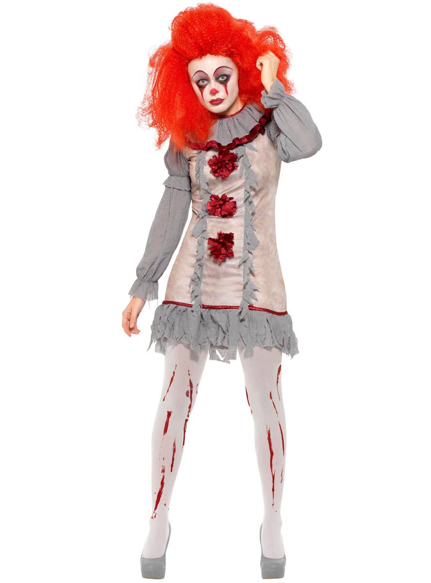 Women's Vintage Clown Pennywise IT Halloween Costume View 3