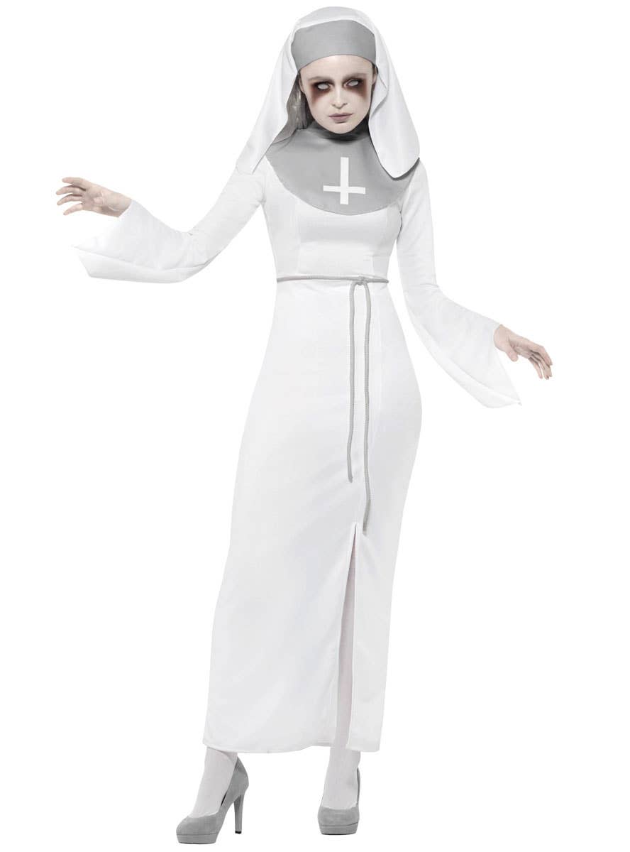 Women's Haunted Asylum Nun Halloween Fancy Dress Costume Alternate Front Image
